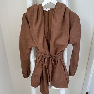 FAVLUX Draped Front Boho Brown Hooded Jacket Size Large
